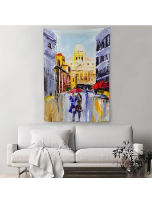 Italya Şehir Manzarası Yağlıboya Görünüm Dekoratif Duvar Örtüsü - HALISI-5933