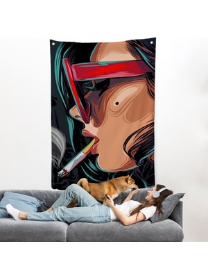 Sigara Içen Pop Art Kadın Duvar ÖRTÜSÜ-7929