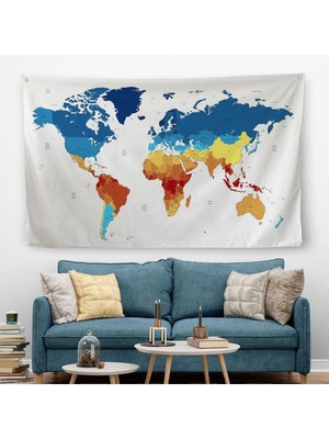 Dünya Haritası Dekoratif Kanvas Duvar Örtüsü-Halısı 1047