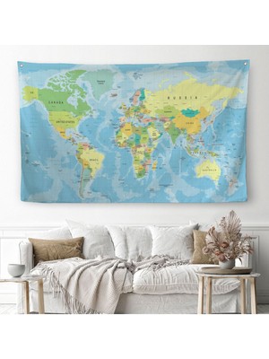 Dünya Haritası Dekoratif Kanvas Duvar Örtüsü-Halısı 1079