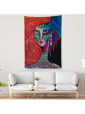 Zarif Kadın Portresi Dekoratif Duvar Örtüsü - HALISI-5945