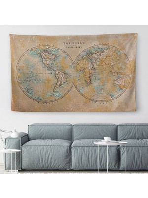 Eskitme Dünya Haritası Vintage Dekoratif Kanvas Duvar Örtüsü-Halısı 1092