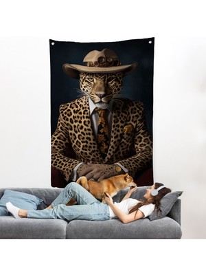 Takım Elbiseli Leopar Duvar ÖRTÜSÜ-7932