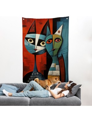 Pablo Picasso Tarzı - Soyut Renkli Kedi Duvar ÖRTÜSÜ-7370