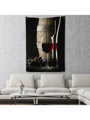Üzüm Şarabı ve Fıçısı Dekoratif Duvar ÖRTÜSÜ-HALISI-6436