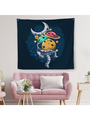 Gezegenleri Kucağında Taşıyan Astronot Kanvas Duvar ÖRTÜSÜ-HALISI-5096