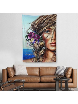 Renkli Güzel Kadın Duvar Örtüsü - HALISI-6154