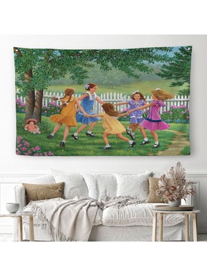 Bahçede Oynayan Kız Çocukları Duvar ÖRTÜSÜ-HALISI-6532