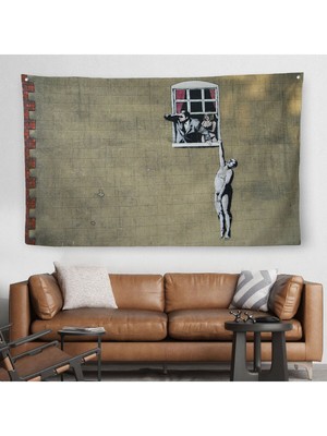 Banksy, Kocası Tarafından Basılan Kadın Kanvas Duvar ÖRTÜSÜ-HALISI-5093