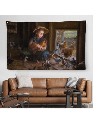 Kümesçi Küçük Kız Çocuğu Dekoratif Duvar ÖRTÜSÜ-HALISI-6527