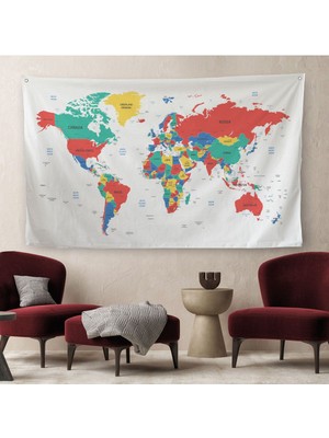 Dünya Haritası Dekoratif Kanvas Duvar Örtüsü-Halısı 1081