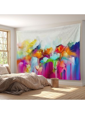 Duvar Örtüsü Çiçekler Yağlıboya Görünümlü Kaliteli Kanvas Duvar HALISI-4010