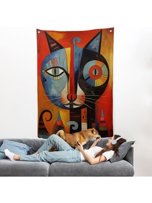 Pablo Picasso Tarzı - Soyut Renkli Kedi Duvar ÖRTÜSÜ-7371