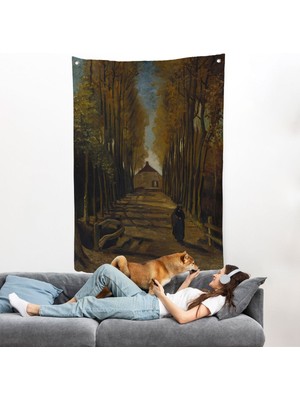 Vincent Van Gogh - Sonbaharda Kavaklı Yol Duvar Örtüsü - Avenue Of Poplars In AUTUMN-7473