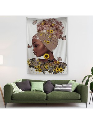 Çiçekler Içindeki Afrikalı Güzel Kadın Duvar Örtüsü - Halısı 6038