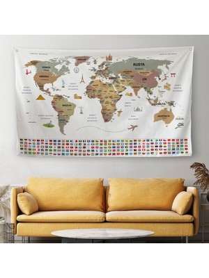 Beyaz Türkçe Ülke Bayraklı Eğitici Başkent Detaylı Atlas 3862