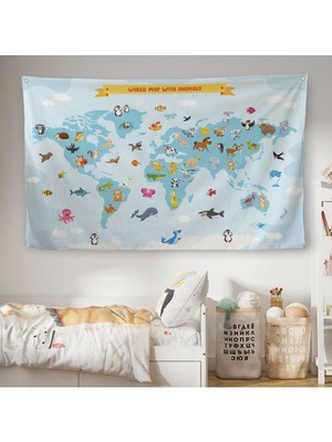 Eğitici Dünya Haritası Dünya Atlası Çocuk ve Bebek Odası Duvar Örtüsü-Halısı 3792