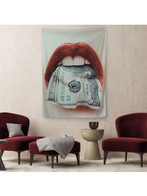 Ağzın Da Dolar Olan Kadın Duvar Örtüsü - HALISI-6260