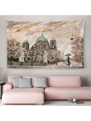 Berlin Sephora Katedrali Yağlıboya Görünüm Dekoratif Kanvas Duvar ÖRTÜSÜ-HALISI-3501