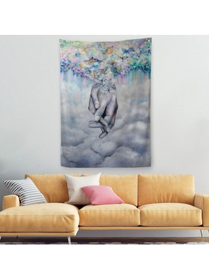 Sürrealist Kadın ve Erkek Elleri Yağlıboya Görünüm Dekoratif Duvar Örtüsü - HALISI-5951