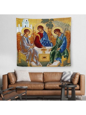 Andrei Rublev Tarafından Kutsal Üçleme Kanvas Duvar Örtüsü-Halısı, Hristiyan Kilise HEDIYESI-5327