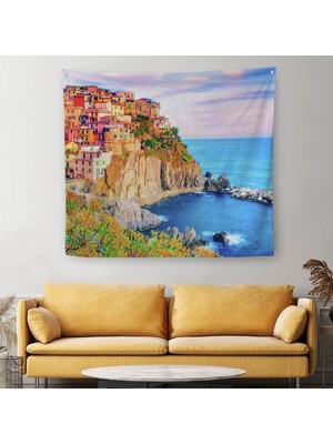 Manarola Cinque Terre Italya Manzaralı Kanvas Duvar ÖRTÜSÜ-HALISI-5864