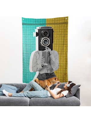 Kamera Kafalı Soyut Kadın Pop Art Duvar ÖRTÜSÜ-7872