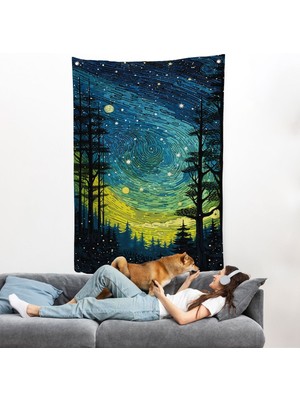 Vincent Van Gogh Tarzı Yıldızlı Gece Duvar ÖRTÜSÜ-7518