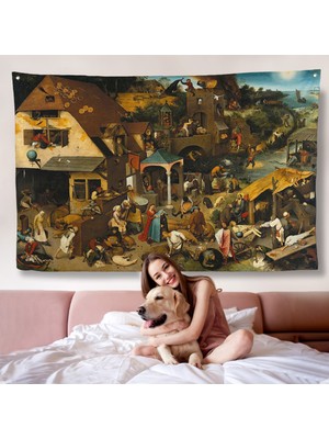 Yaşlı Pieter Brueghel - Hollanda Atasözleri Mavi Pelerin Duvar ÖRTÜSÜ-7267
