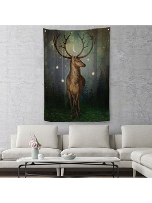 Gece Orman'daki Geyik Duvar Örtüsü - HALISI-6309