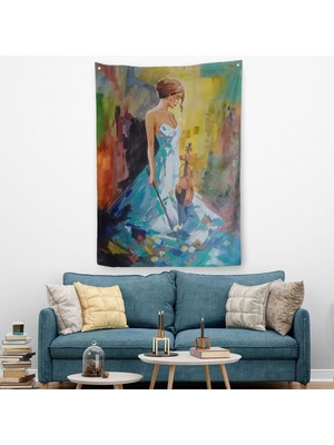 Keman Çalan Kadın Dekortif Duvar Örtüsü - HALISI-6233