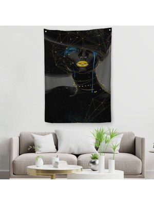 Sürreal Siyah Kadın Dekoratif Duvar Örtüsü - HALISI-6151