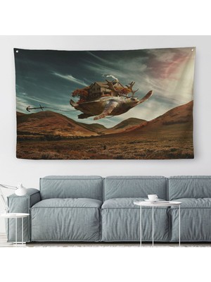 Geyik Boynuzlu Kaplunbağa Sürreal Duvar ÖRTÜSÜ-HALISI-6560