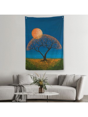 Gece Ay Işığındaki Aşk Ağacı Dekoratif Duvar Örtüsü - HALISI-6197