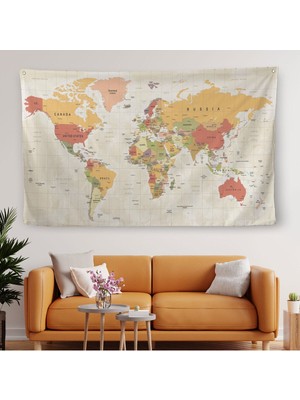 Dünya Haritası Dekoratif Kanvas Duvar Örtüsü-Halısı 1078