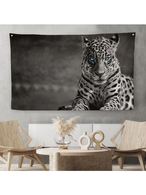 Mavi Gözlü Leopar Dekoratif Kanvas Duvar Örtüsü-Halısı 1162