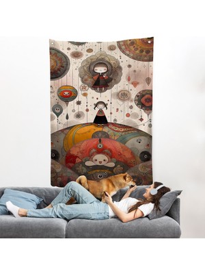 Tepenin Üstündeki Sevimli Kızlar Duvar ÖRTÜSÜ-8006