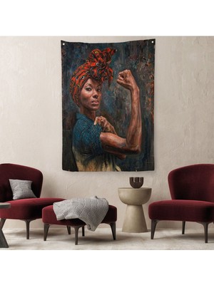 Güçlü Siyah Kadın, Hippi Tarzı Kızlar Güç Feminist Duvar Örtüsü - HALISI-5273