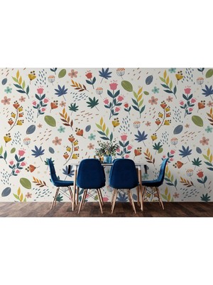 U01MRS Seri  Renkli Çiçekler Desenli Duvar KAĞIDI-5649
