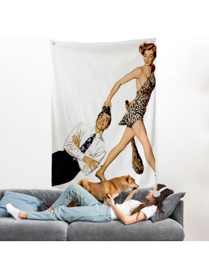 Modern Erkeği Sürükleyip Götüren Taş Devri Kadını Duvar ÖRTÜSÜ-7738