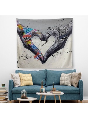 Graffiti Kalp Burcu Eller, Banksy Posteri, Kanvas Duvar Örtüsü-Halısı, Pop ART-5343