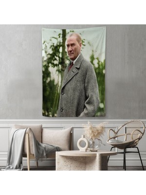 Mustafa Kemal Atatürk Paltolu Fotoğrafı Duvar Örtüsü - HALISI-6199