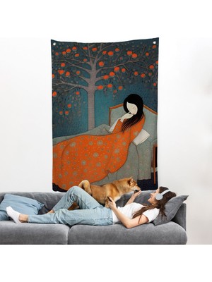 Yatakta Uyuyan Asyalı Kadın Duvar ÖRTÜSÜ-8007