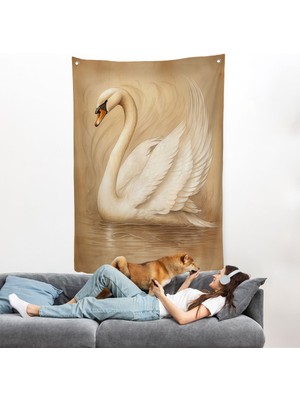 Beyaz Zarif Kuğu Duvar ÖRTÜSÜ-7603