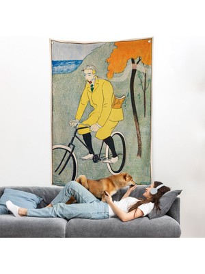 Edward Penfield - Bisikletli Sarı Takım Elbiseli Adam Duvar ÖRTÜSÜ-8044