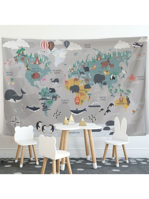 Duvar Örtüsü Çocuk Odası Dünya Haritası Kaliteli Kanvas Duvar HALISI-4045