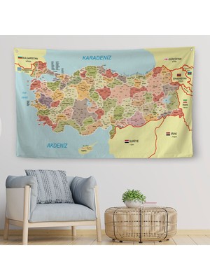 Duvar Örtüsü Detaylı Güncel Türkiye Haritası Kaliteli Kanvas Duvar HALISI-4046
