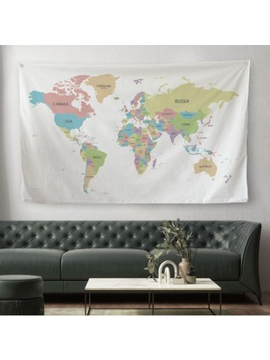 Dünya Haritası Dekoratif Kanvas Duvar Örtüsü-Halısı 1077