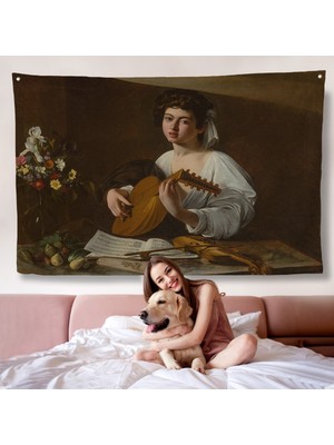 Caravaggio - Latva Çalan Kadın Duvar ÖRTÜSÜ-7143