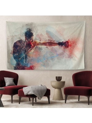 Duvar Örtüsü Yumruk Atan Boksör Kaliteli Kanvas Duvar HALISI-4026